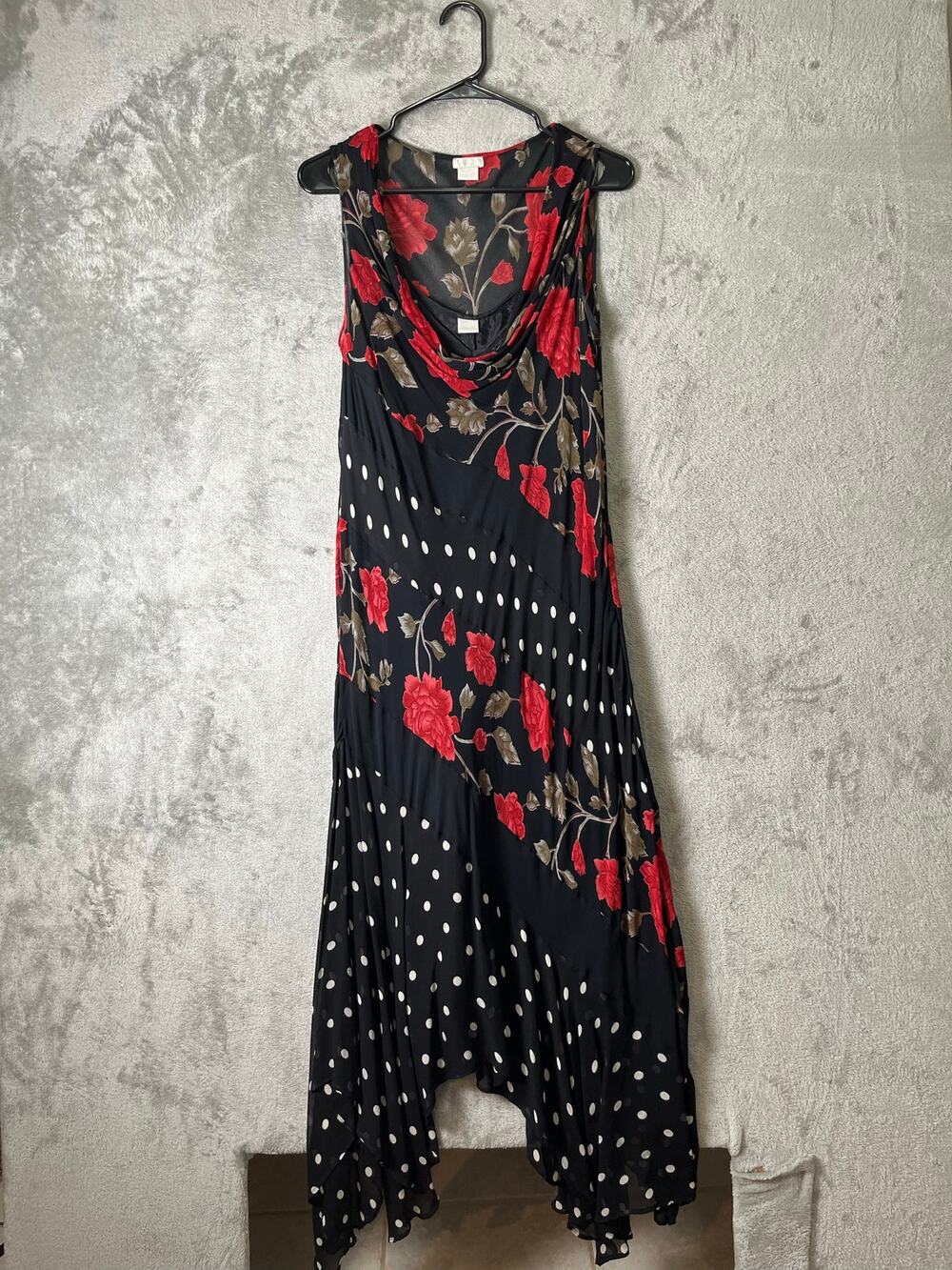Vintage Y2K Dark Romantic Floral Polka Dot Cowl Neck Dress Fairy Grunge Large